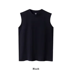 Débardeur sans manches décontracté en coton peigné 260g pour hommes de couleur noir uni