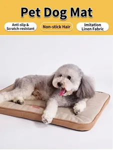 Detail view of breathable linen-like fabric on a non-stick hair pet dog bed mat