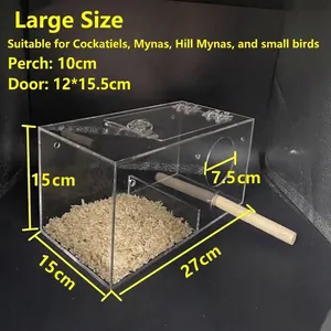 Grande scatola da riproduzione in acrilico per pappagalli con dimensioni 27x15x15cm