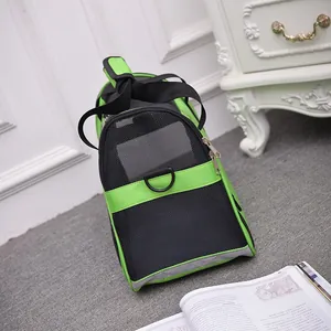 Breathable green and black pet carrier bag with mesh for dogs and cats
