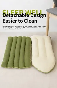 Detachable pet bed details showing the green corduroy cover and soft fleece lining
