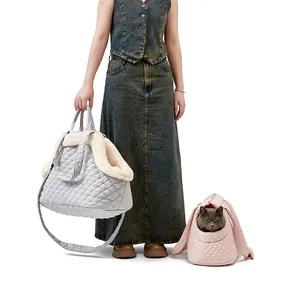 Premium quilted lightweight pet carrier for cats, warm autumn winter portable travel bag