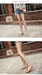 Detailansicht von Damen High-Top Gladiatoren-Flachsandale mit goldenen Nietendetails