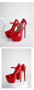 Detailed side and angled views of 17cm red patent leather platform Mary Jane high heels