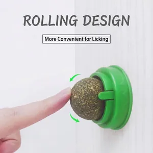 Rotating wall-mounted catnip ball toy for cats providing an interactive licking experience