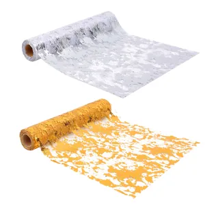 Metallic gold and silver foil mesh table runner rolls for festive party decorations