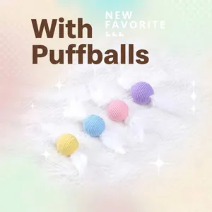 Colorful handmade cotton rope cat toy balls with feathers and built-in sound function.