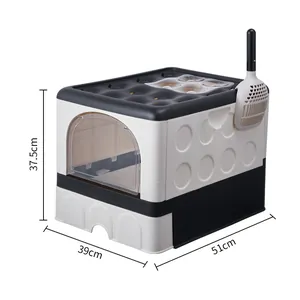 Caja de arena para gatos plegable cerrada con cajón, dimensiones 51x39x37,5 cm