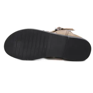 Detailed bottom view of women's roman sandal showing the non-slip black sole and buckles