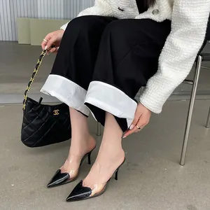 Mules a Punta con Tacco Alto in Stile Coreano con Patchwork a Cuore in PVC Trasparente per Donna Scarpe da Festa Eleganti con Tacco a Spillo