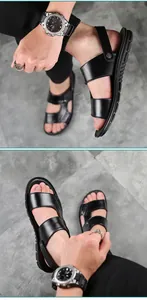Ανδρικά casual μαύρα δερμάτινα σανδάλια με χοντρές σόλες και ρυθμιζόμενα λουριά