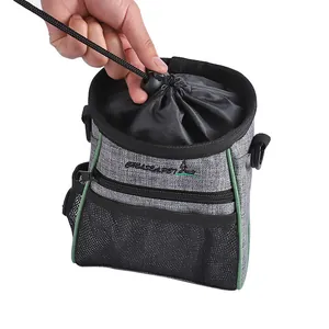 Borsa premietto portatile grigia per cani in tessuto Oxford con coulisse e tasca a rete