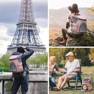 Sac à dos transport pour chat et chien rose pliable pour les voyages en plein air