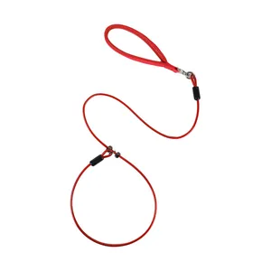 Durable red integrated P-chain pet leash for training and walking small to large dogs