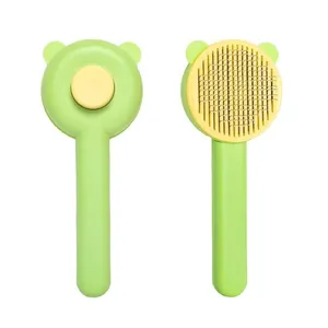 Cute bear head shaped pet grooming brush for cats and dogs with self-cleaning button