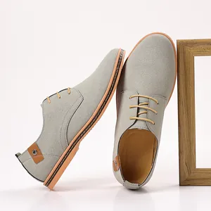 Detailed macro view of grey suede texture on men's lace-up casual dress shoes