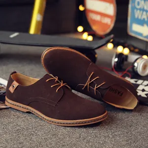 Brown suede men's casual derby shoes with lace-up design in an urban lifestyle setting