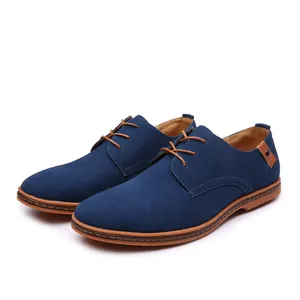 Elegant men's navy blue suede lace-up casual derby shoes for spring daily fashion wear