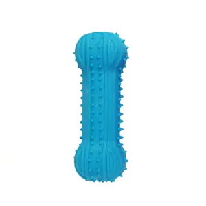 Durable blue TPR rubber dumbbell squeaky dog chew toy for dental cleaning and play