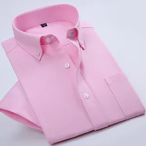 Classic pink short-sleeved Oxford shirt for men with button-down collar and pocket
