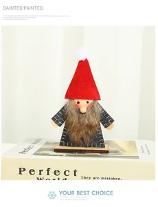 Handcrafted wooden Christmas gnome ornament with red felt hat and long beard detail