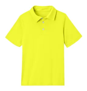 Bright neon yellow kids short-sleeved polo shirt with classic collar and buttons