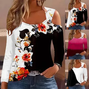 Gedetailleerde weergave van patronen op trendy longsleeves met blote schouders