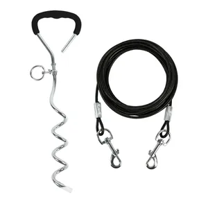 Set picchetto a spirale resistente per cani con guinzaglio in cavo d'acciaio lungo