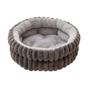 Letto rotondo in peluche caldo di alta qualità per cani di piccola taglia e gatti, grigio