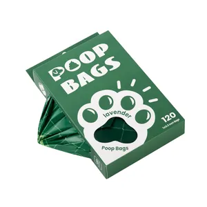 Vista detallada de bolsas para excrementos de perro biodegradables con aroma a lavanda.