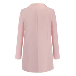 Rear view of an elegant slim-fit light pink women's blazer with professional tailoring.