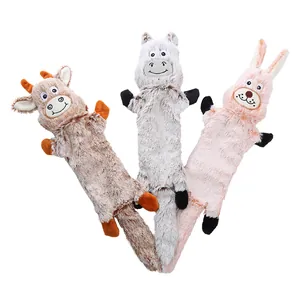 Set of stuffingless plush dog squeaky toys featuring rabbit, cow, and donkey shapes
