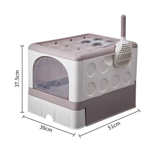 Detalle de arenero para gatos plegable cerrado con dimensiones de 51cm x 39cm x 37,5cm