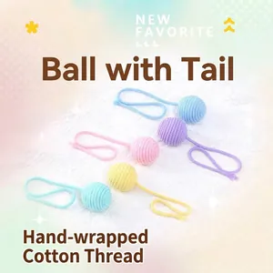 Colorful handmade cotton rope ball cat toys with tails for dental cleaning and interactive play