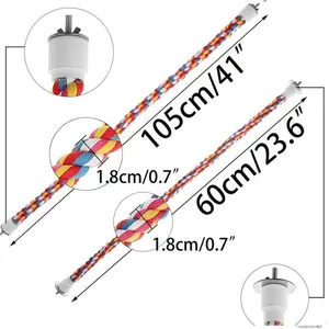 Detailed view of colorful parrot cotton rope perch with dimensions 105cm and 60cm length.