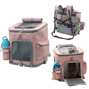 Large foldable pink pet carrier backpack with mesh windows for cats and small dogs