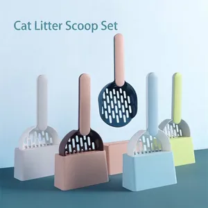 Modern cat litter scoop set with storage base in pastel colors for pet waste cleaning