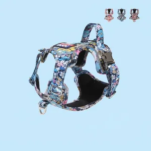 Pettorina Tattica per Cani in Nylon Floreale Riflettente Anti-Trazione Pettorina Regolabile Con Maniglia per Cani Piccoli Medi Grandi