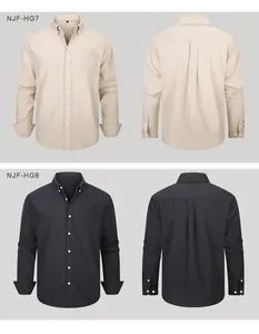 Detailed view of men's casual Oxford shirts in beige and black variants