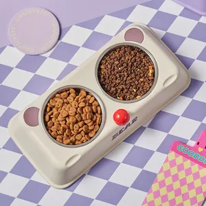 Cute cartoon bear shaped stainless steel double pet bowl for cats and dogs food water