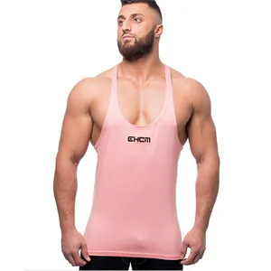 Professional slim-fit pink fitness tank top for men's bodybuilding and gym training