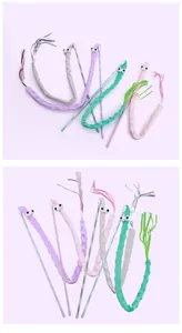 Colorful bean velvet cat wands with crinkle paper and tassels for interactive play