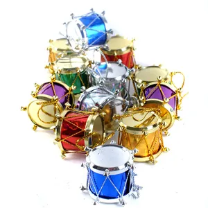 Set of 12 colorful 2.5cm Christmas tree small drum hanging ornaments for holiday decor.