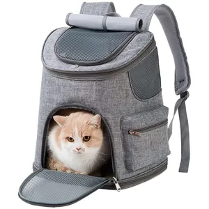 Sac à dos de transport pliable et respirant en tissu oxford gris pour chats et chiens