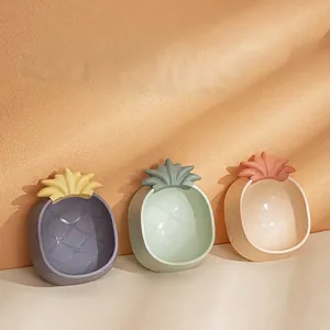 Cartoon pineapple shaped plastic pet bowls for cats and dogs in assorted colors