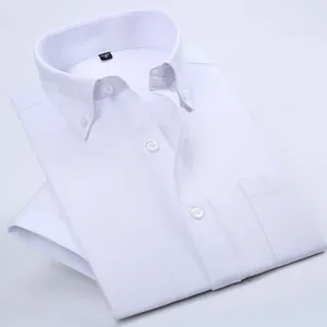 Premium men's white short-sleeved Oxford shirt featuring a classic button-down collar