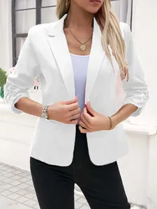Blazer blanc élégant pour femme avec manches 3/4 pour un look professionnel décontracté