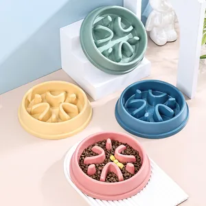 Slow feeder dog bowl with anti-choking puzzle design in multiple soft pastel colors