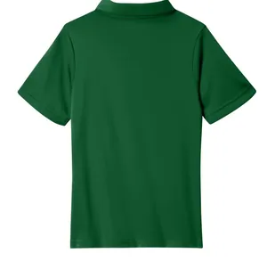 Back view detail of a classic dark green short-sleeved polo shirt for kids