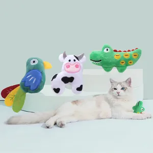Cute Cartoon Animal Shape Plush Catnip Cat Toy Crocodile Cow Parrot Soft Bite Resistant Interactive Kitten Teeth Grinding Molar Toy For Pet Cats